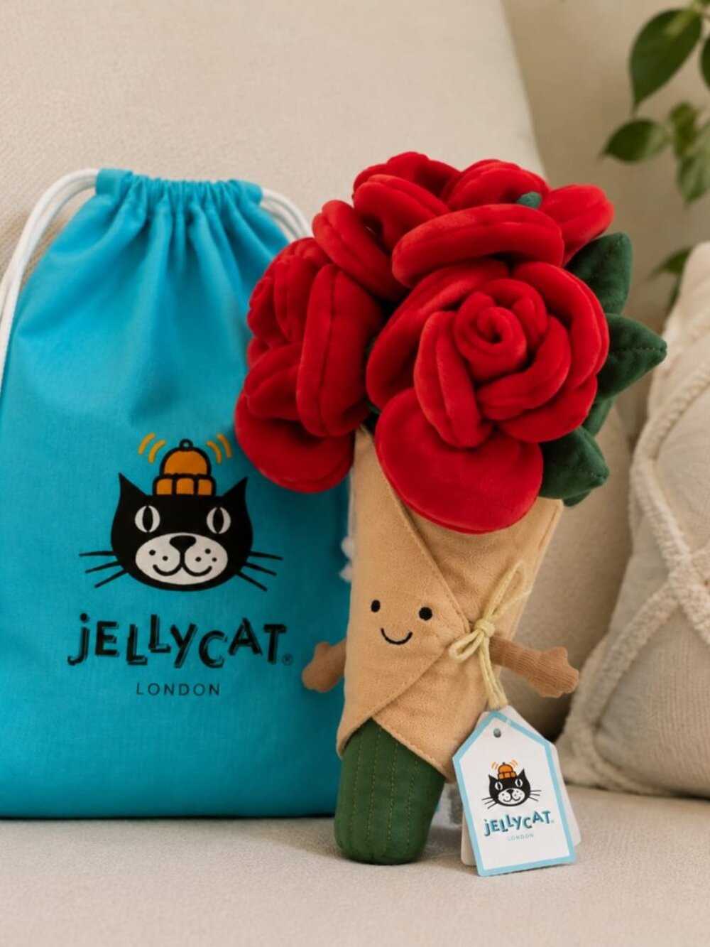 Jellycat Amuseables Rose Bouquet Plush with Dust Bag – Flower Gift + + Dust Bag - Picture 4 of 5